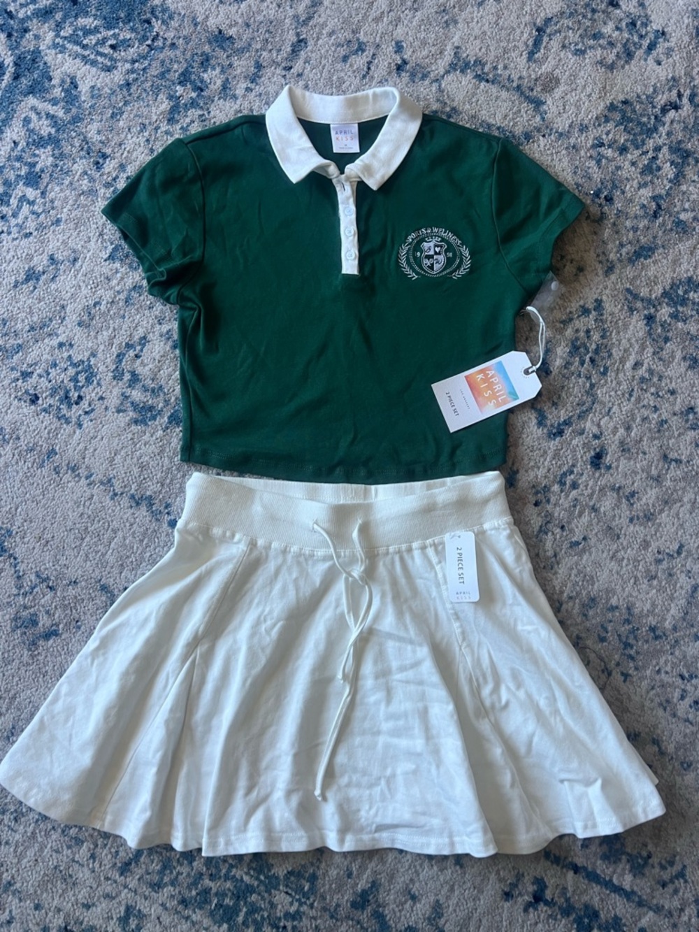 Green Polo Crop Top with White Collar - Kids